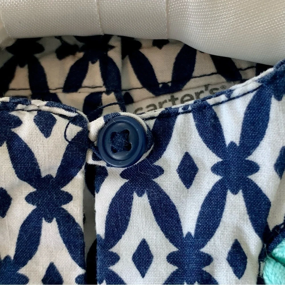 Carter's Toddler Girls Cotton Dress Pom Pom Boho Colorful Print Blue White Sz 4T